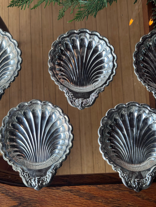 Antique Set of Silver Plated Scallop Shell Plates