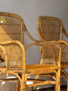 Vintage Wicker & Rattan Pair of Accent Patio Chairs