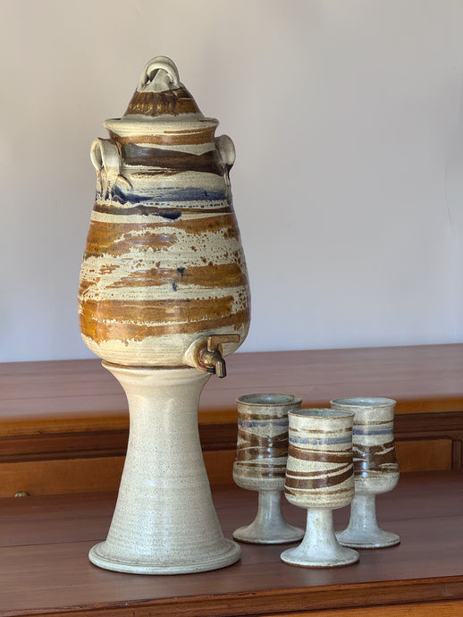 Vintage Studio Pottery Carafe with Matching Goblets