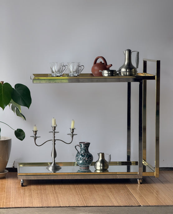 Mirrored Glass Brass & Chrome Bar Cart