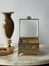 Load image into Gallery viewer, Antique Gold Glass Jewelry Casket Box