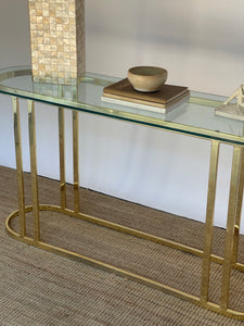 Consignment- Vintage Brass Glass Console Table