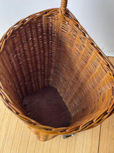 Load image into Gallery viewer, Vintage XL Rolling Wicker Market Basket/Cart