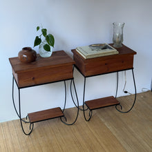 Load image into Gallery viewer, Vintage Pair of Handcrafted Wood + Iron Nightstands/End Tables