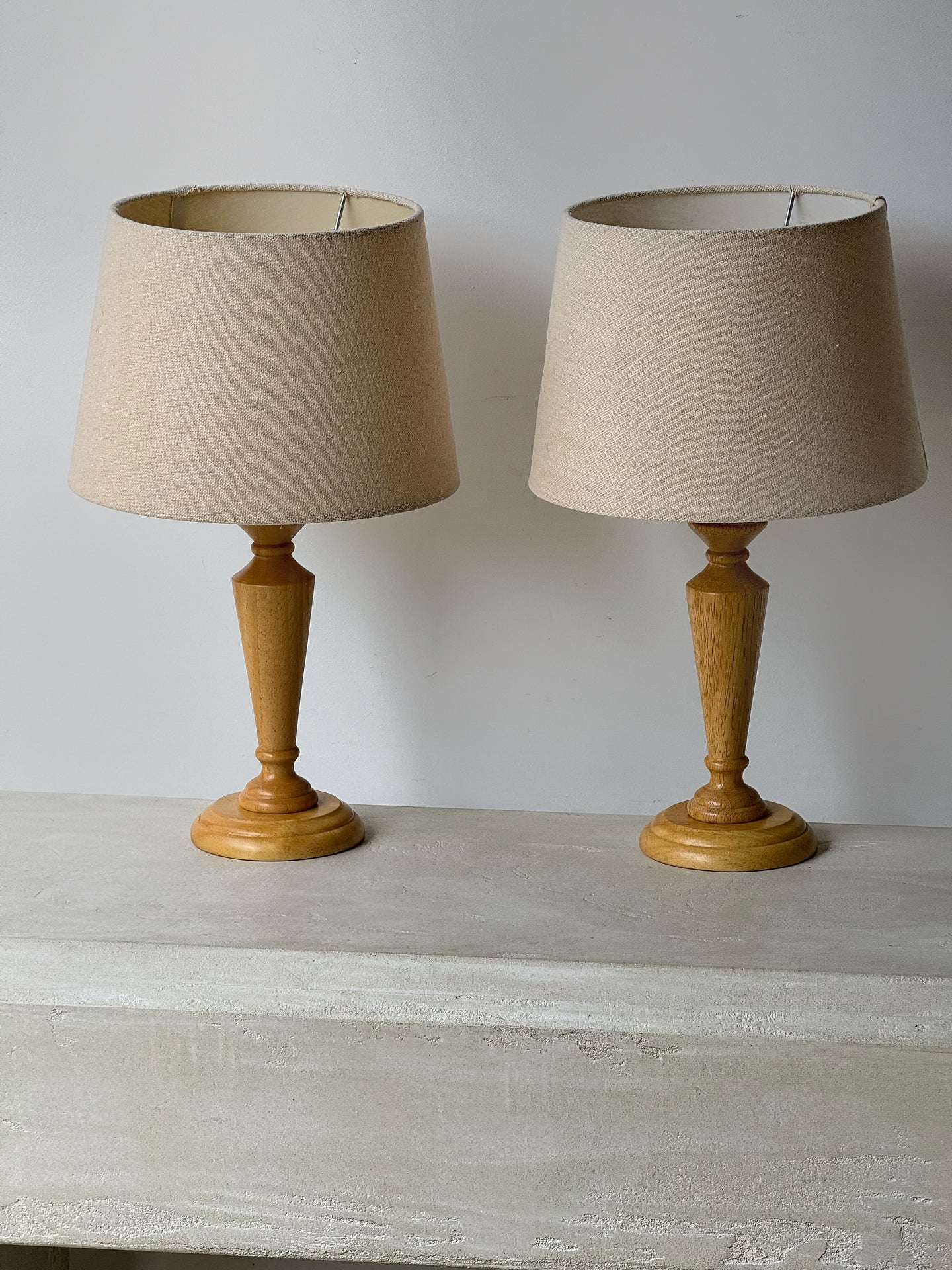 French Vintage Wooden Lamps Pair