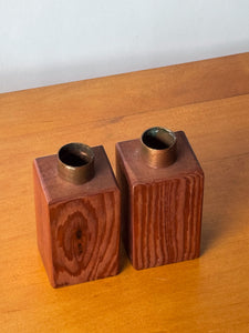 Handmade Wood and Copper Candle Sticks