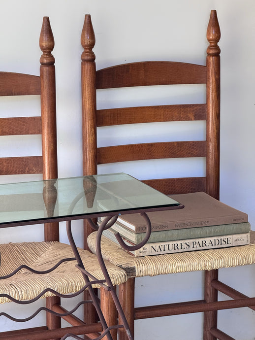 Vintage French Ladder Back Rush Seated Pair