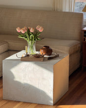 Load image into Gallery viewer, Square Pedestal Textured Faux Stone Table