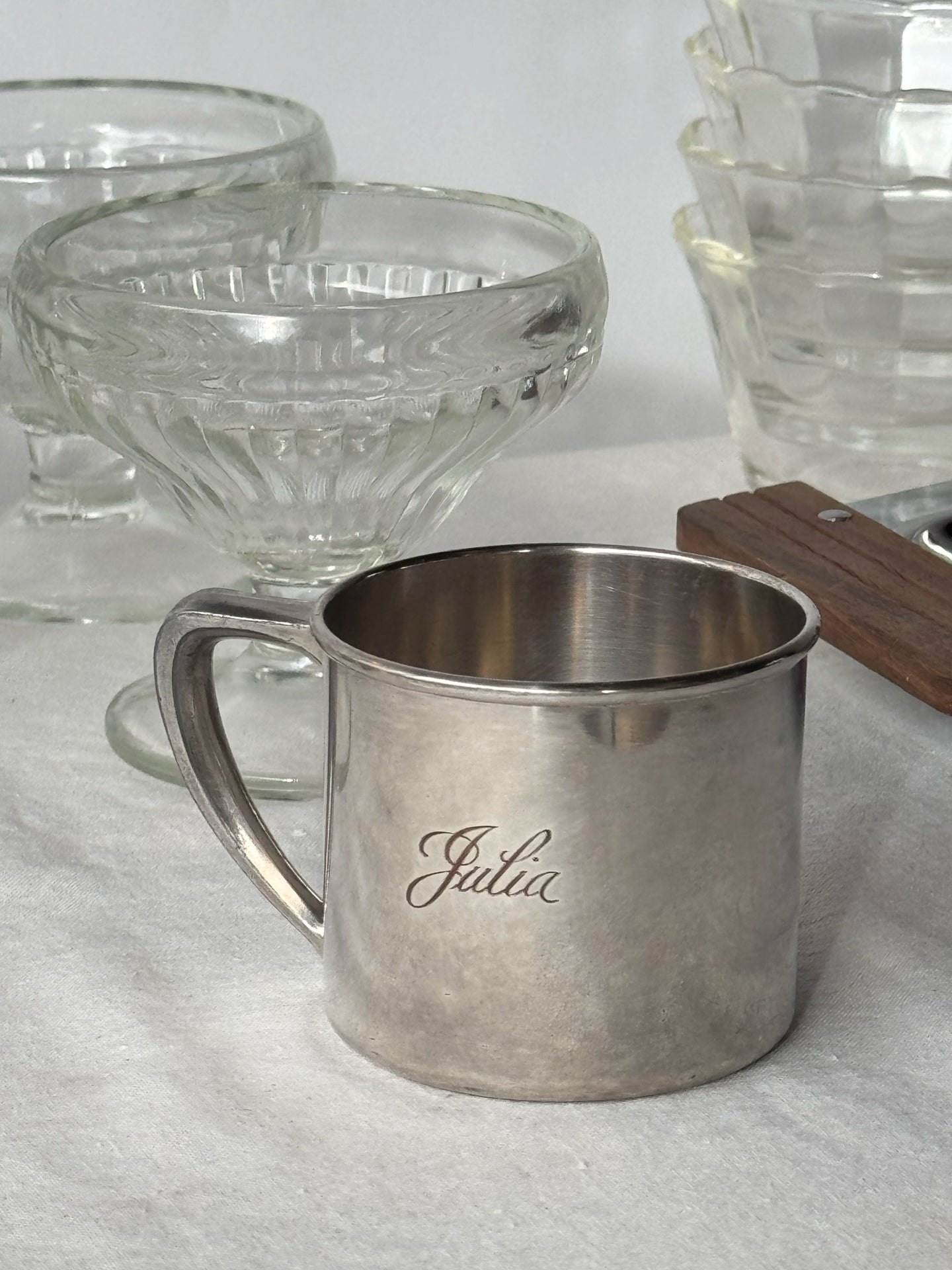 Antique 1950’s Engraved Sterling Silver Cup “Julia”