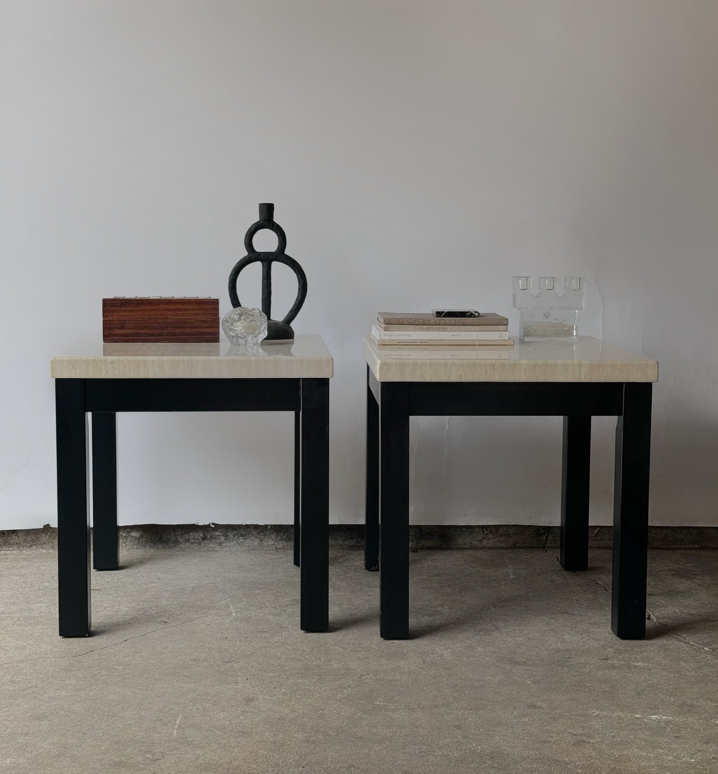 Vintage Faux Travertine End Tables