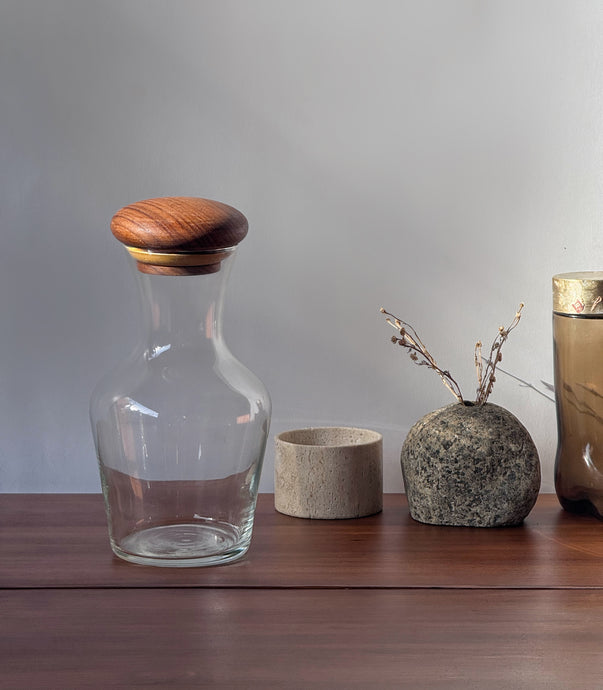 Vintage Teak Top Glass Wine Carafe