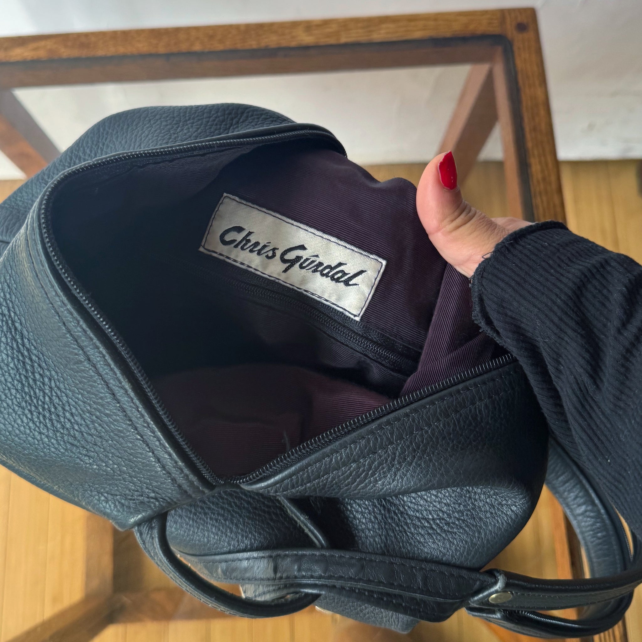 chris leather backpack Vintage Chris Gurdal Convertible Black Leather Backpack – The Bohemian Find