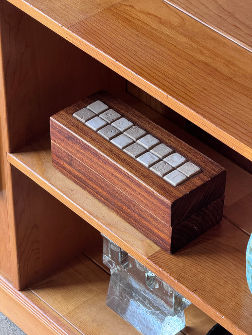 Vintage Handcrafted Wooden Box with Stone Inlay