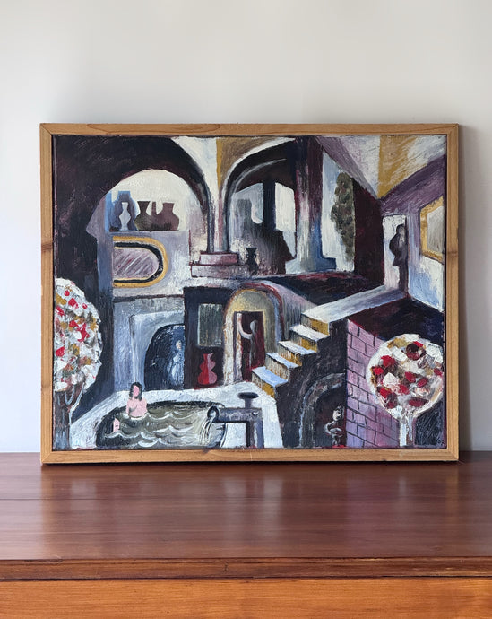 Original Vintage Acrylic on Canvas Framed