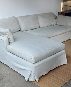 L Shaped Linen and Down Two Piece Sectional Slipcovered Sofa