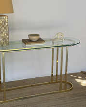 Load image into Gallery viewer, Consignment- Vintage Brass Glass Console Table