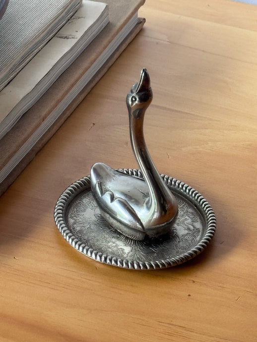 Vintage Silver Plated Swan Ring Holder