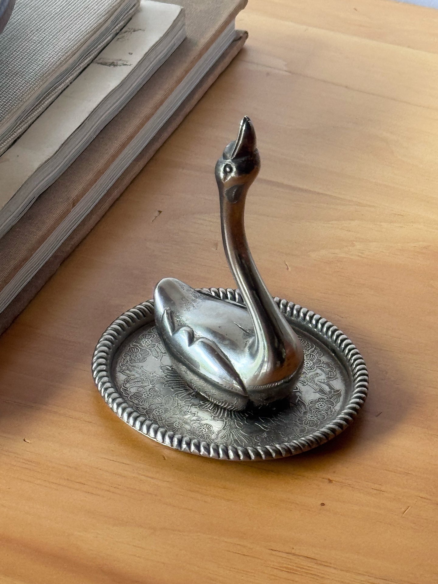 Vintage Silver Plated Swan Ring Holder