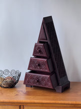 Load image into Gallery viewer, Vintage Carved Wooden Apothecary Triangle Chest