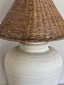 1970's Alsy Ceramic Lamp + Rattan Shade