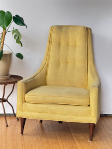 Vintage Mid Century High Back Yellow Lounge  Chair