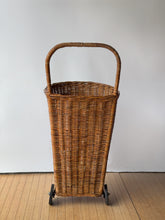 Load image into Gallery viewer, Vintage XL Rolling Wicker Market Basket/Cart