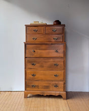 Load image into Gallery viewer, Vintage Tall American Colonial Style Maple Dresser w/ Drop Front Secretary Desk