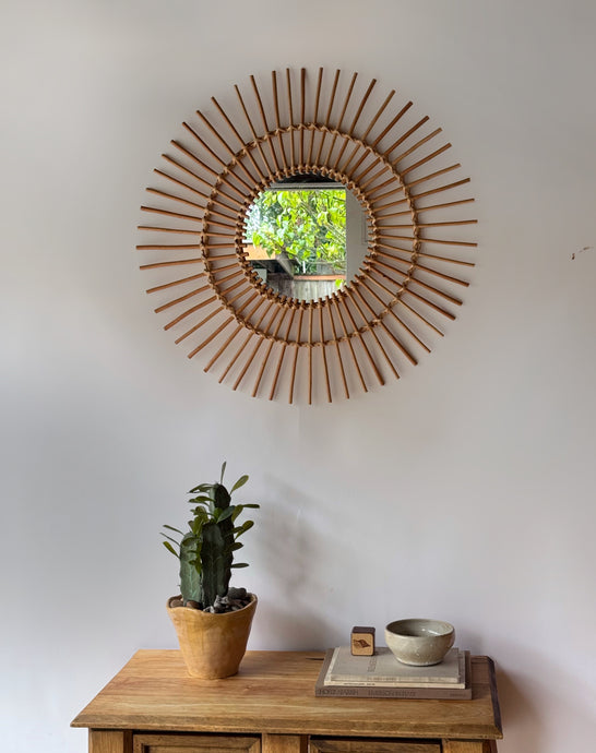 Large Rattan Starburst Mirror