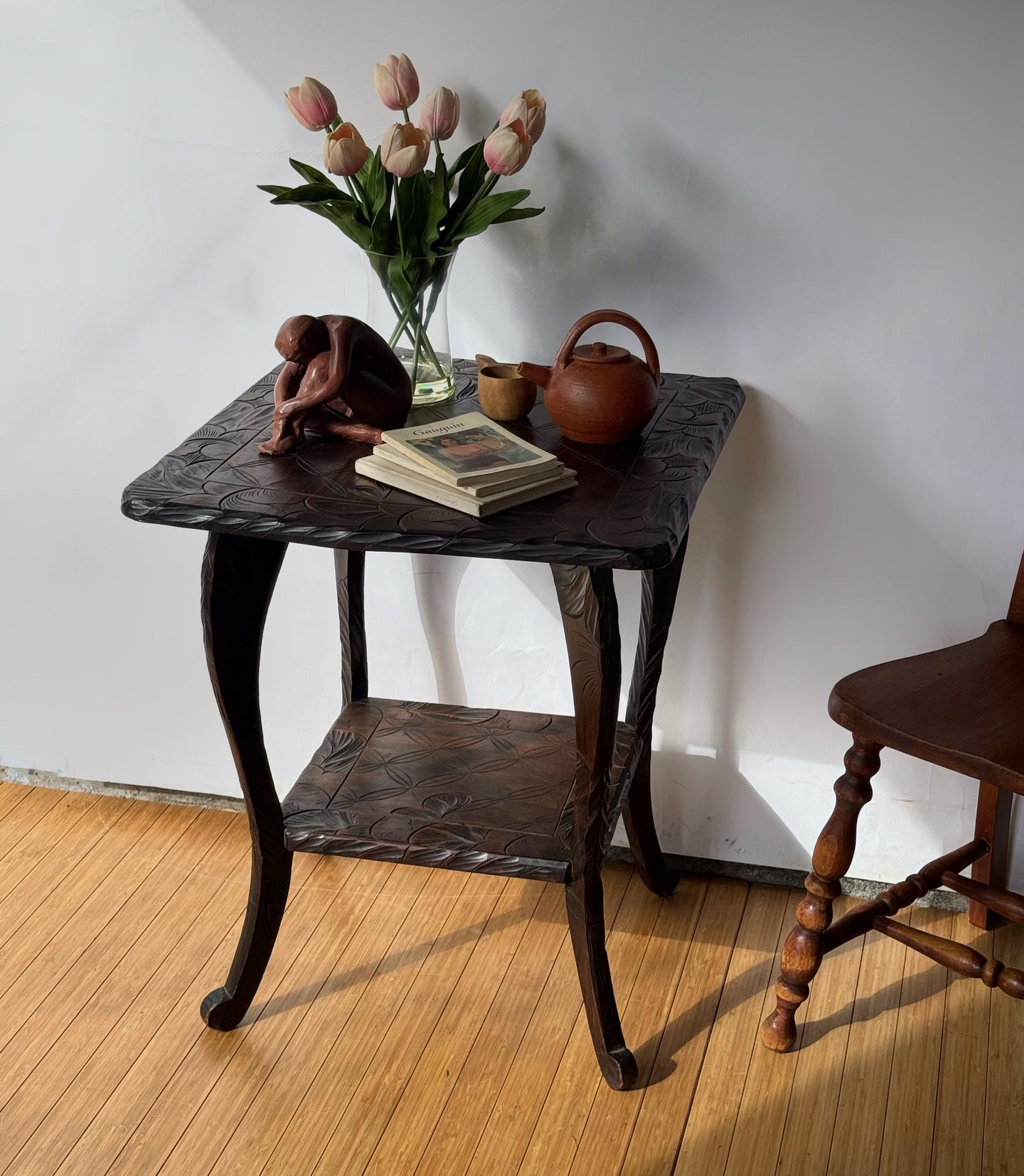 Vintage Handcrafted Tooled Wooden End Table