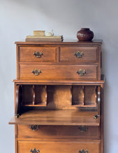 Load image into Gallery viewer, Vintage Tall American Colonial Style Maple Dresser w/ Drop Front Secretary Desk