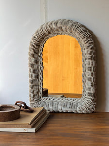 Vintage Cream Colored Wicker Mirror