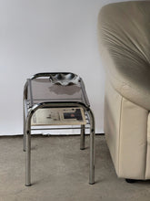 Load image into Gallery viewer, Vintage 2 Tier Chrome &amp; Smoked Glass End Tables