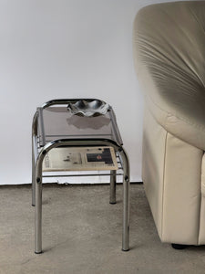 Vintage 2 Tier Chrome & Smoked Glass End Tables