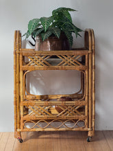 Load image into Gallery viewer, Vintage 60's Rattan Rolling Cart