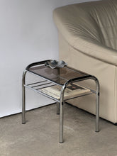 Load image into Gallery viewer, Vintage 2 Tier Chrome &amp; Smoked Glass End Tables