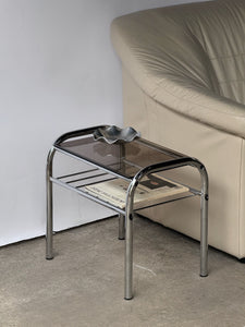 Vintage 2 Tier Chrome & Smoked Glass End Tables