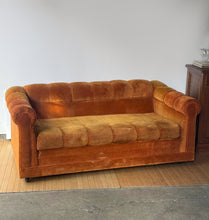 Load image into Gallery viewer, 1970’s Plush Velvet Loveseat Sofa in Red Orange Upholstery