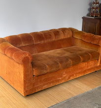 Load image into Gallery viewer, 1970’s Plush Velvet Loveseat Sofa in Red Orange Upholstery