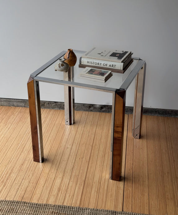 1970's Chrome & Wood End Table