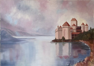 1970's Chateau De Chillon Original Oil on Canvas N.Torrey