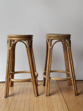 Load image into Gallery viewer, 1970’s Vintage Pair Cane and Rattan Stools