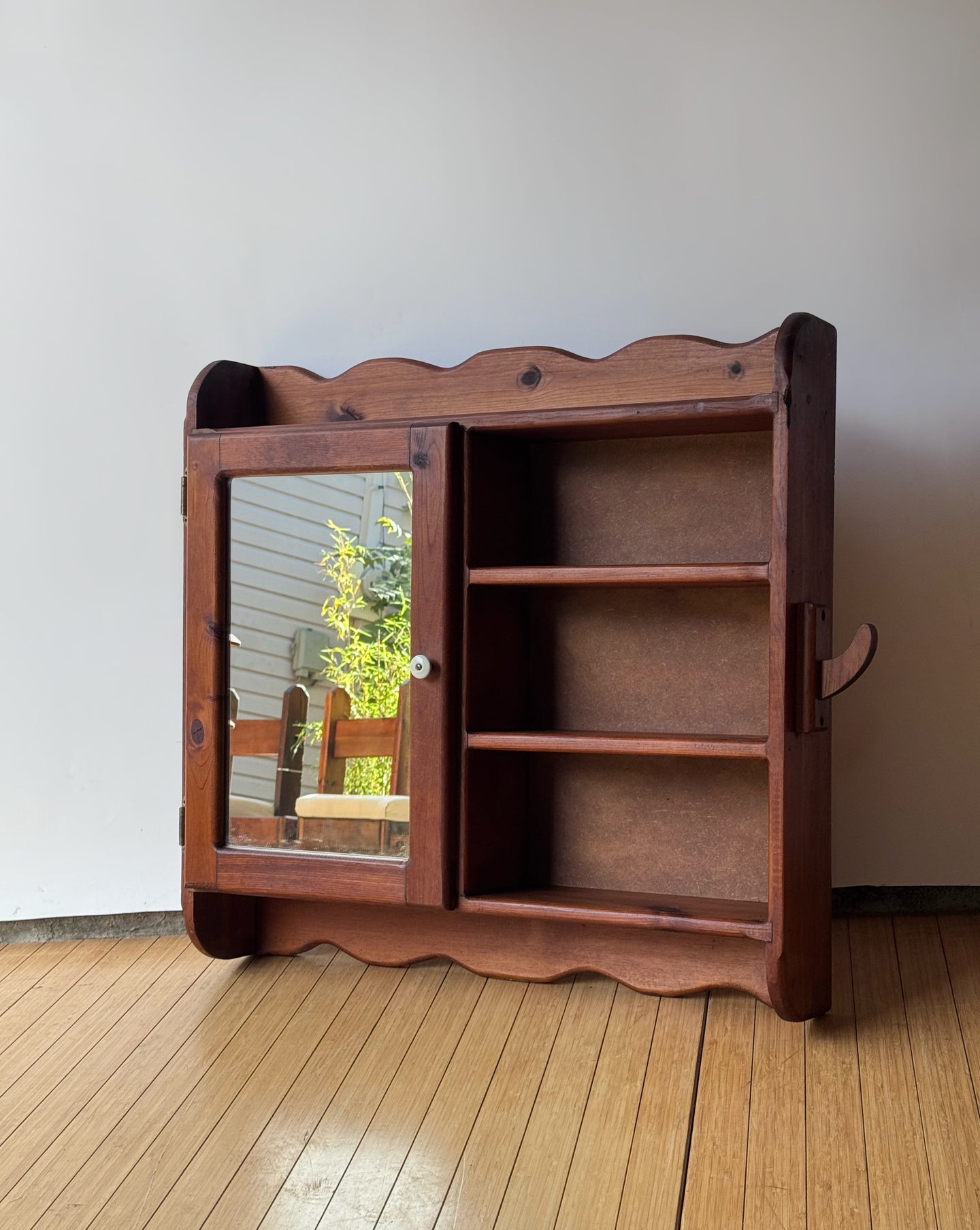 Vintage Handcrafted Scalloped Wooden Cabinet