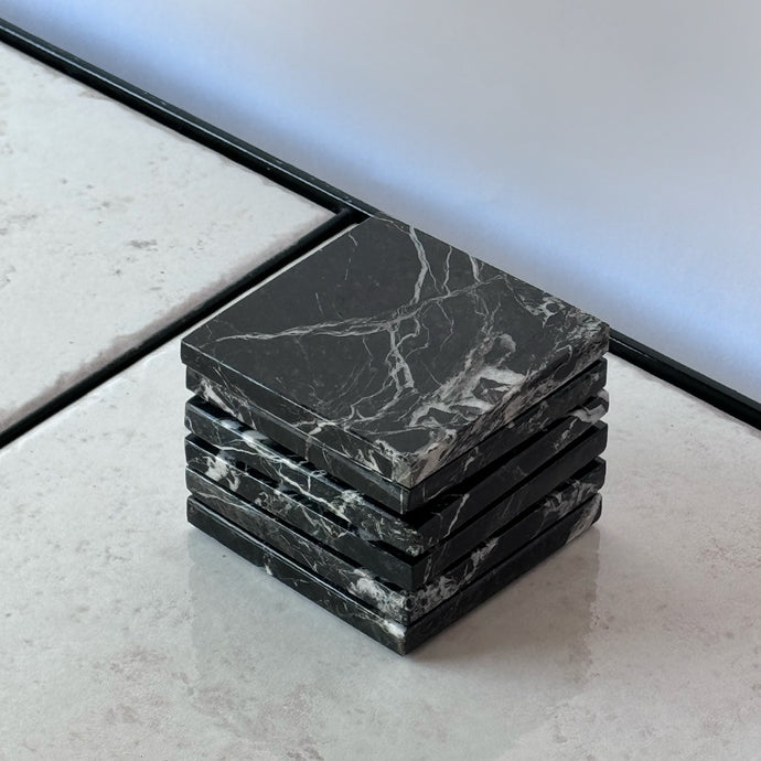 Vintage Black Marble Set of Coasters