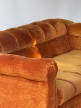 Load image into Gallery viewer, 1970’s Plush Velvet Loveseat Sofa in Red Orange Upholstery