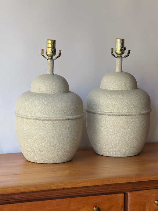 Pair of Vintage MCM Ginger Jar Brass Lamps Painted
