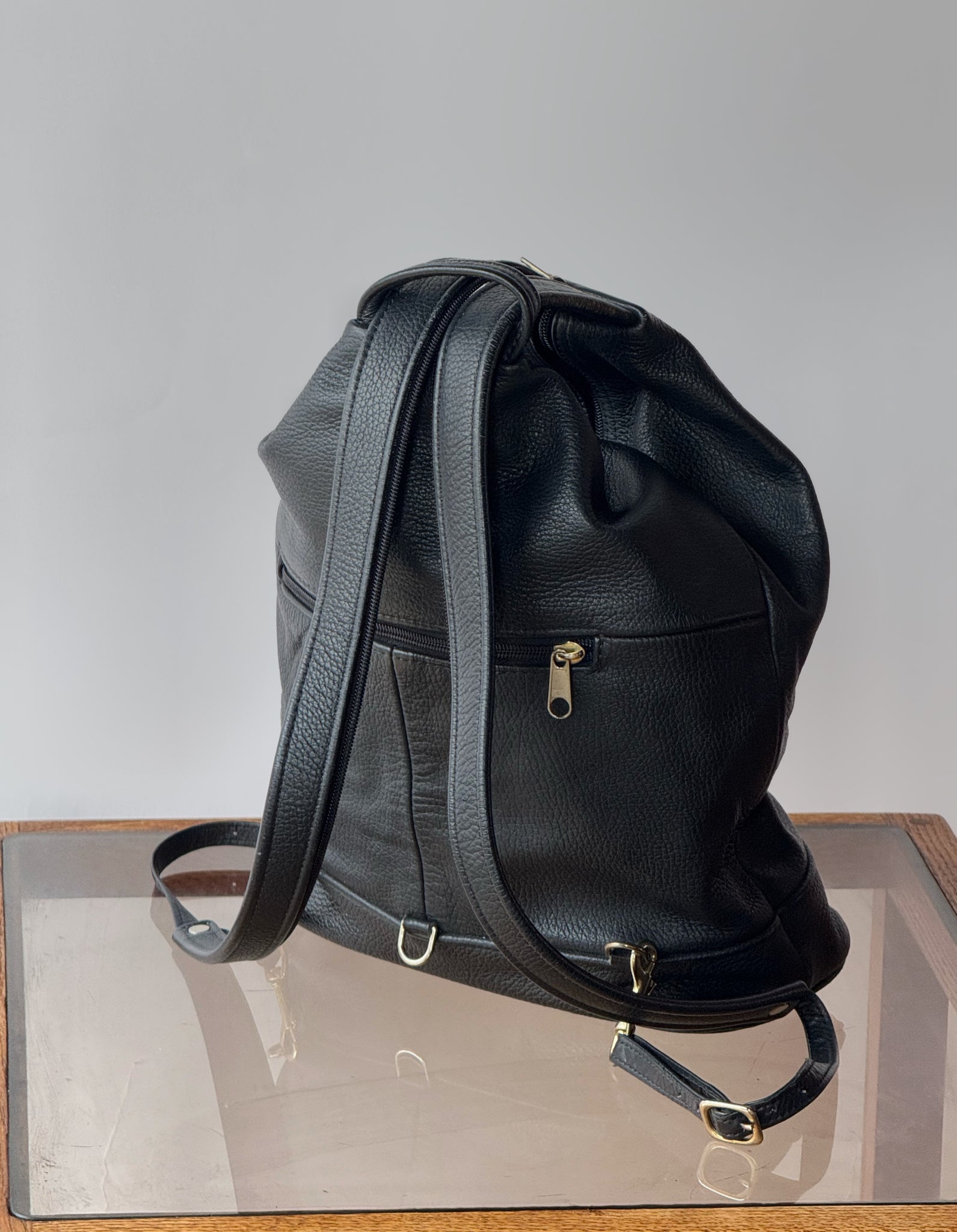 chris leather backpack Vintage Chris Gurdal Convertible Black Leather Backpack – The Bohemian Find