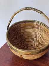 Load image into Gallery viewer, Vintage Rattan Basket w/ Brass Accents