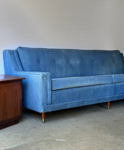 Vintage Mid Century Modern Denim Sofa