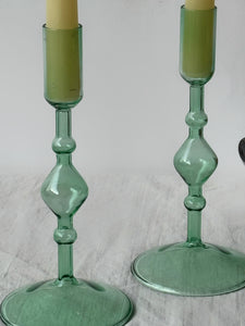 Glass Poketo Green Candlestick Holders