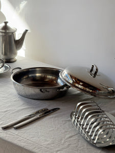 Vintage Silver Casserole Dish with Handles